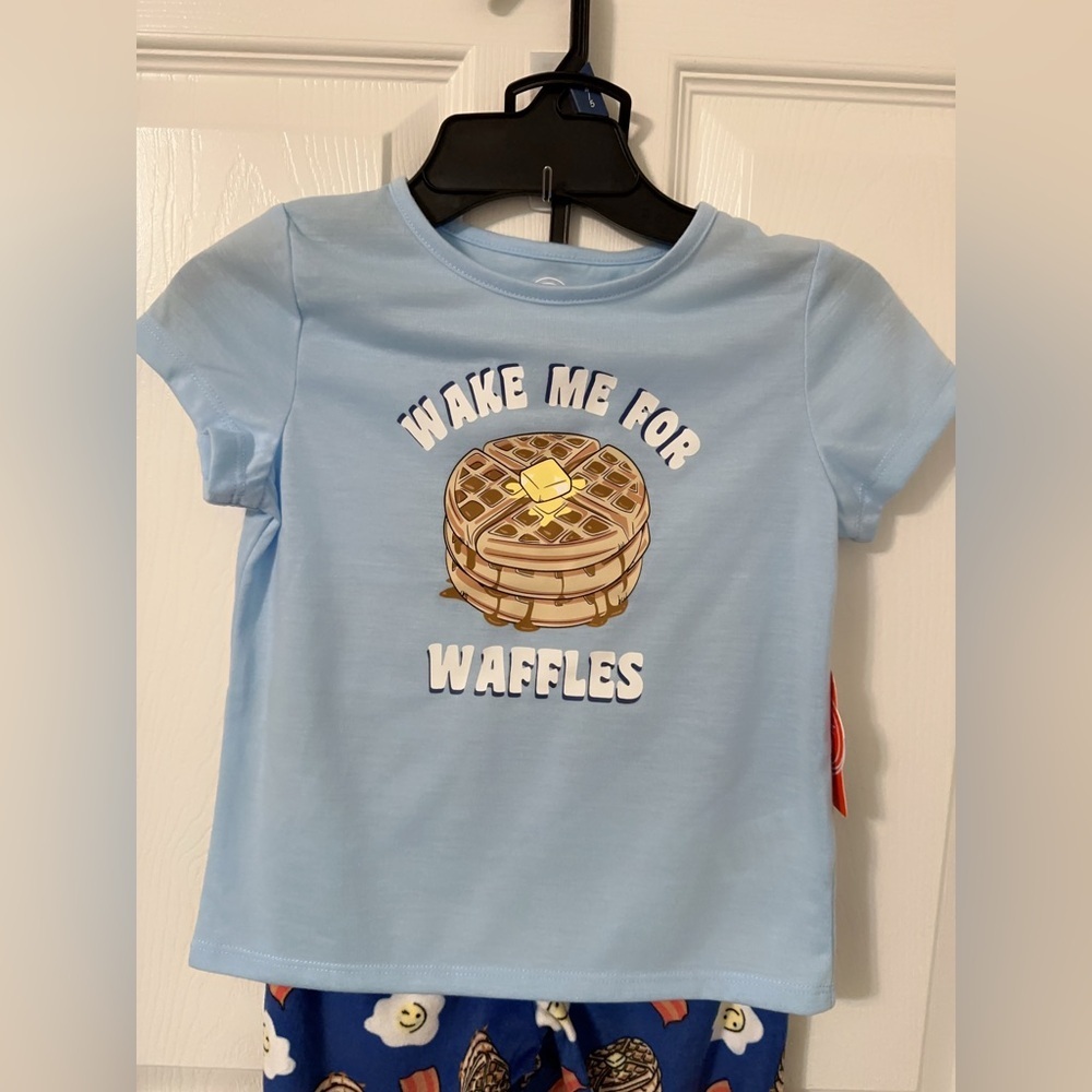 Wonder Nation Light Blue and Navy Breakfast Pajama Set - Picture 4 of 7